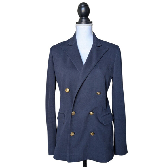 POLO RALPH LAUREN cotton Double Breasted Knit tailored jacket blazer Navy 4
